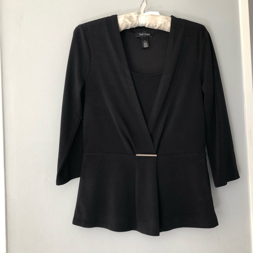 White House Black Market Black Open-Front Peplum Top with Waist Bar